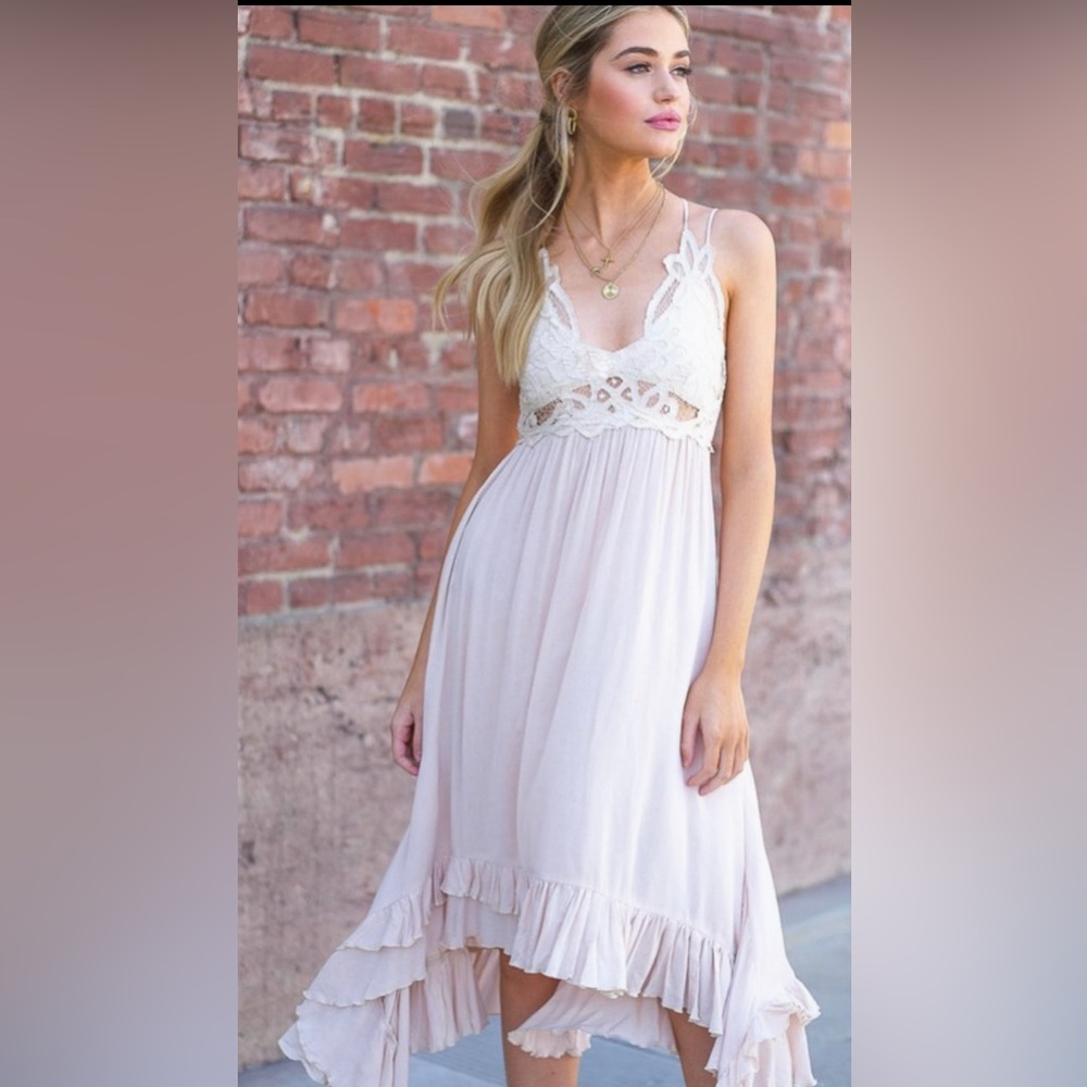 Aadelie Sand Crochet Lace Halter Dress